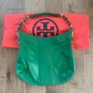 Tory Burch Nico Emerald Green Leather Hobo Bag